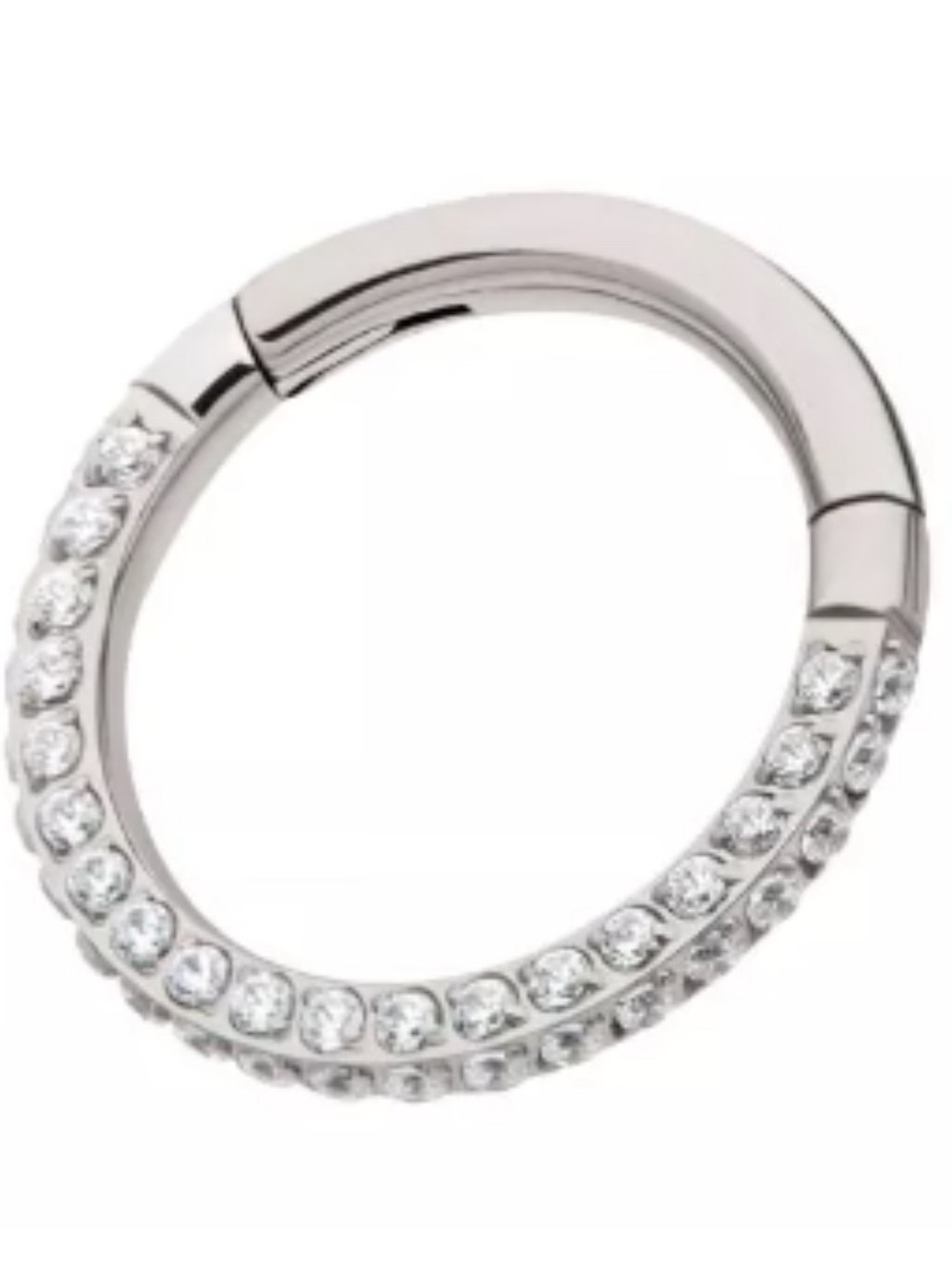 NEW: 8 MM Titanium Crystal CZ Pavé Hoop Clicker Earring — Sparkling Silver